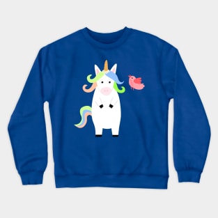 cute Unicorn with bird Cartoon Crewneck Sweatshirt